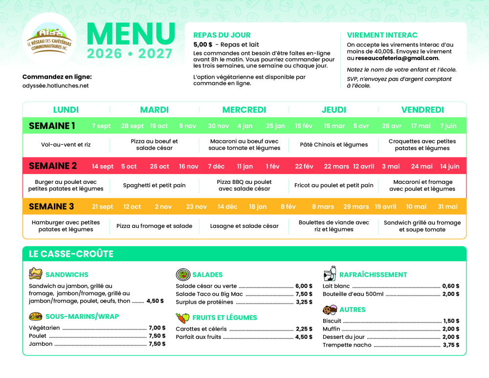 Odyssée Menu